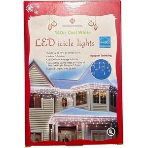 Member's Mark LED Icicle Lights, Cool White (140 Count) 18ft Random Twinkling‎